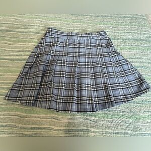 Hollister Blue and White Pleated Skater Mini Skirt